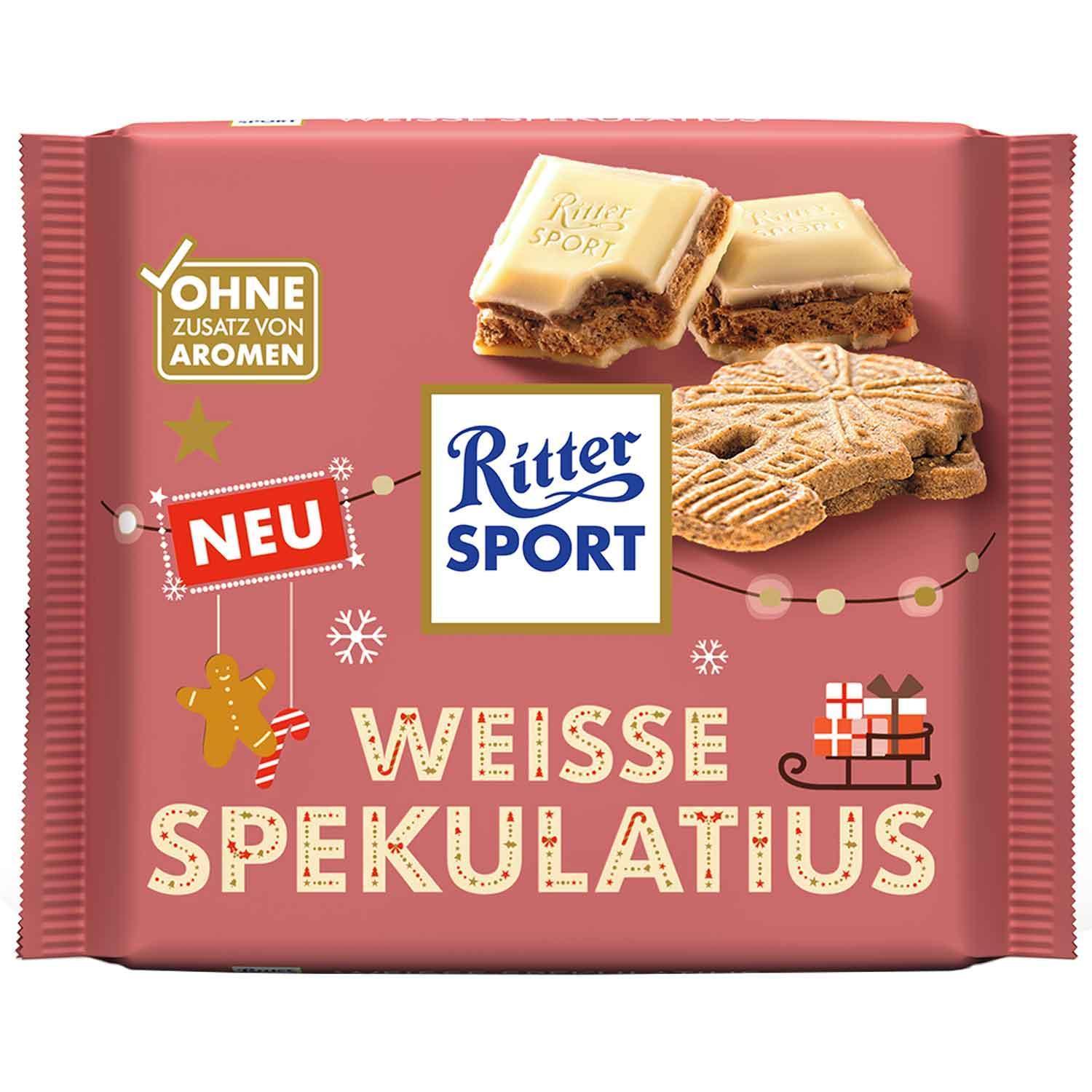 Ritter Sport Weiße Spekulatius 100g - Cremige Winter-Schokolade mit knusprigem Keks