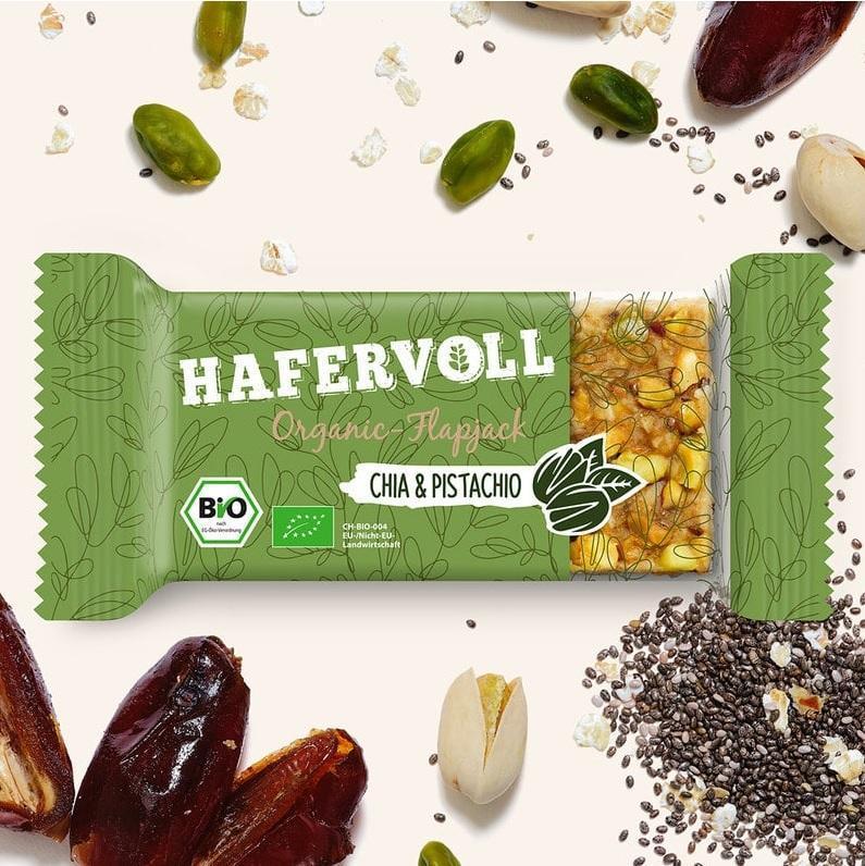 Hafervoll Organic Flapjack Chia & Pistazie - Bio-Energie-Riegel 18×60 g