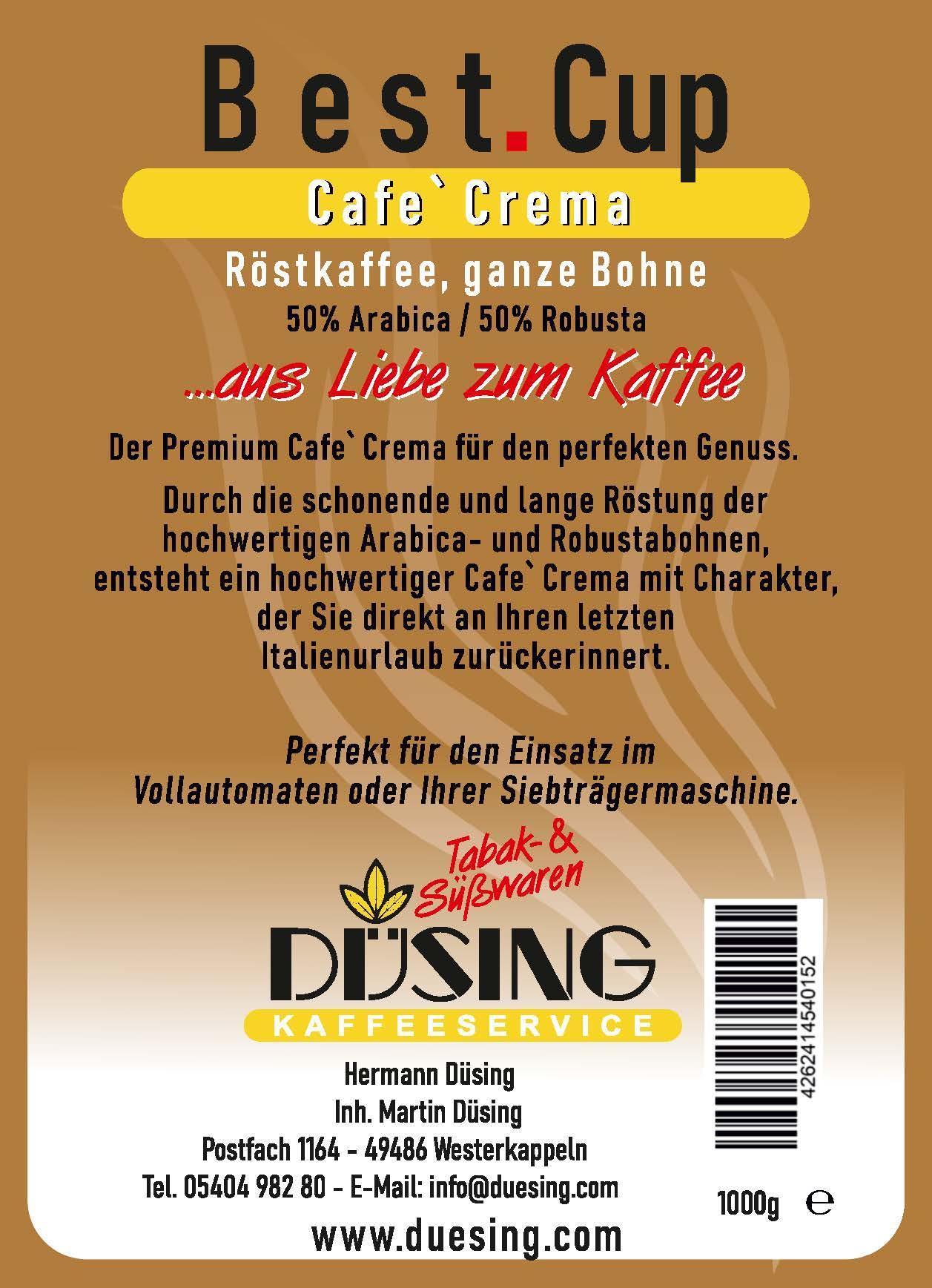 Best.Cup Cafe Crema - Röstkaffee, ganze Bohne (1000g)