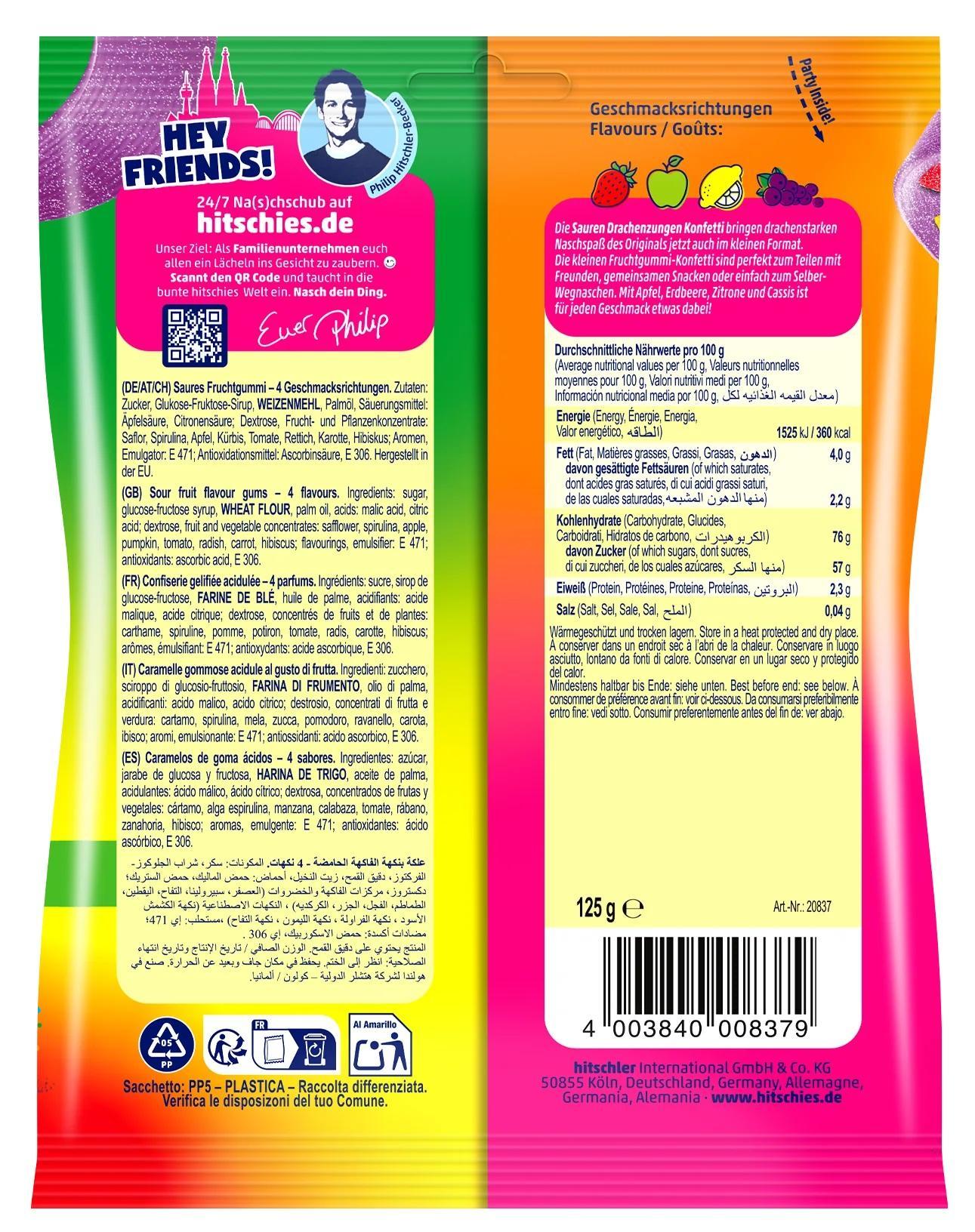 Hitschies Saure Drachenzungen Konfetti 125g - fruchtig-saurer Mix