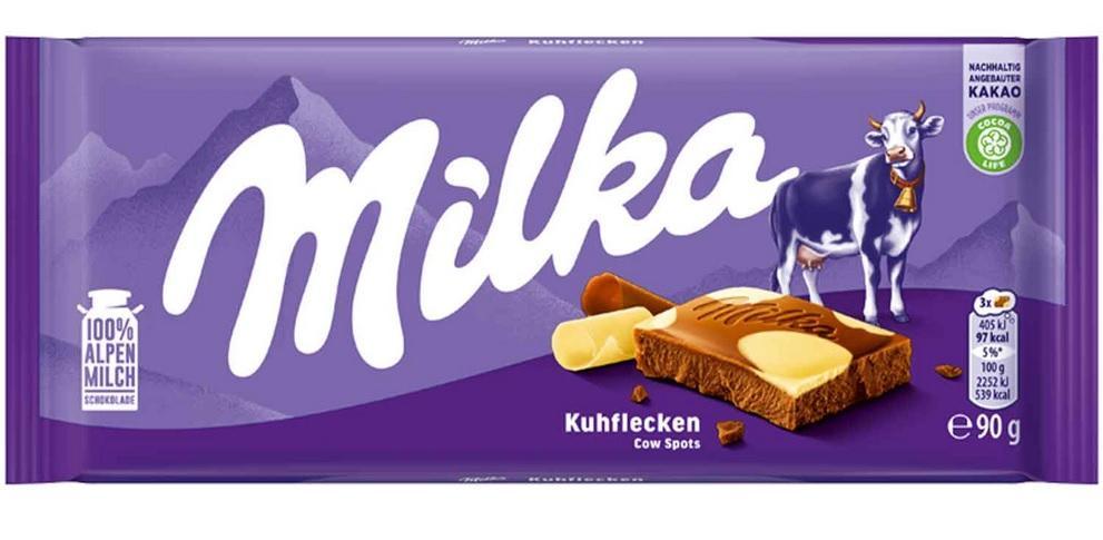 Milka Kuhflecken 90g Tafel - Zarte Alpenmilch trifft auf cremige weiße Schokolade