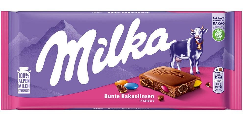 Milka Bunte Kakaolinsen 100g Tafel - Bunter Schokoladenspaß mit zarter Alpenmilch-Schokolade