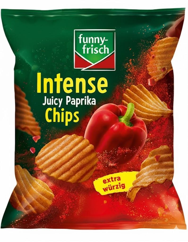 funny-frisch Intense Chips Juicy Paprika 110 g - Intensiv gewürzte Riffelchips mit Paprika- und Fruchtnote