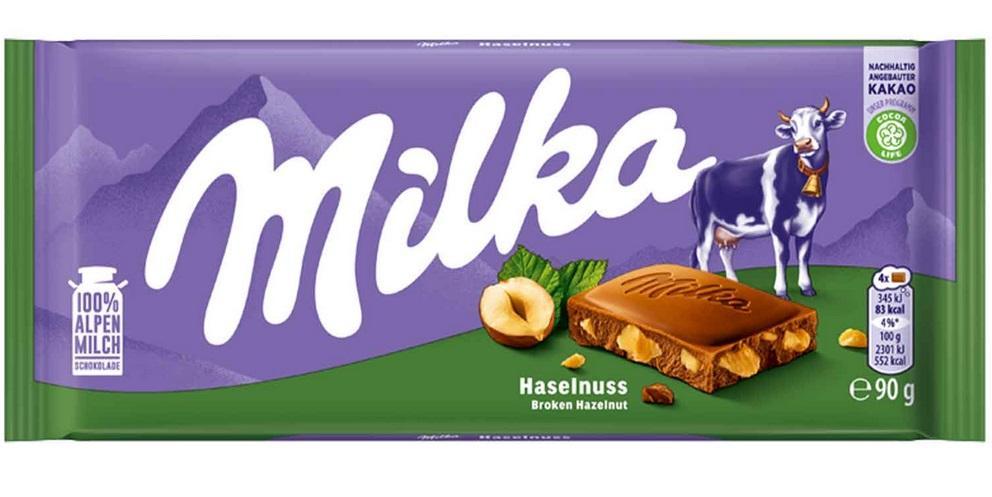 Milka Haselnuss 90g Tafel - Cremige Schokolade mit feinem Haselnuss-Crunch