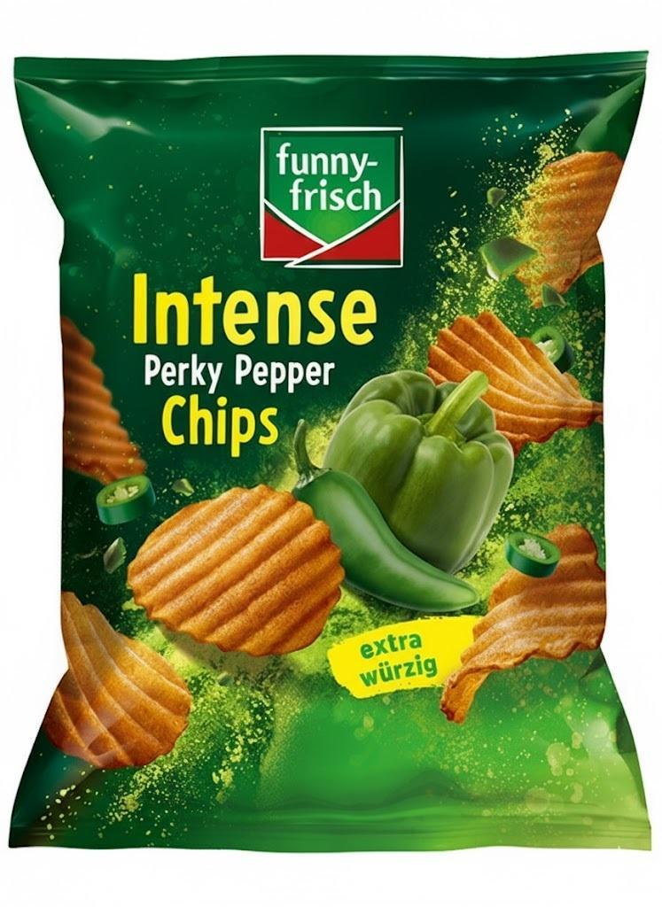 funny-frisch Intense Chips Perky Pepper 110 g - Knusprige Chips mit grünem Paprika- und Jalapeño-Geschmack