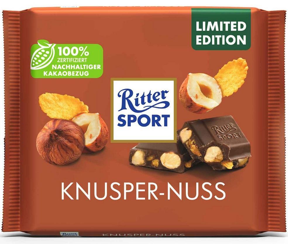 Ritter Sport Knusper-Nuss 100g - Knackige Haselnuss-Stückchen in cremiger Vollmilchschokolade