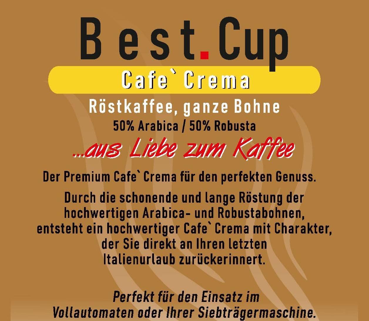 Best.Cup Cafe Crema - Röstkaffee, ganze Bohne (1000g)