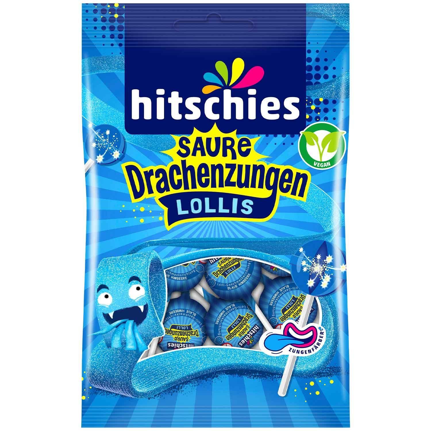 Hitschies Saure Drachenzungen Lolli blau - 128g Packung