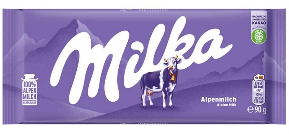 Milka Alpenmilch 90g Tafel - Der klassische Schokoladengenuss mit echter Alpenmilch