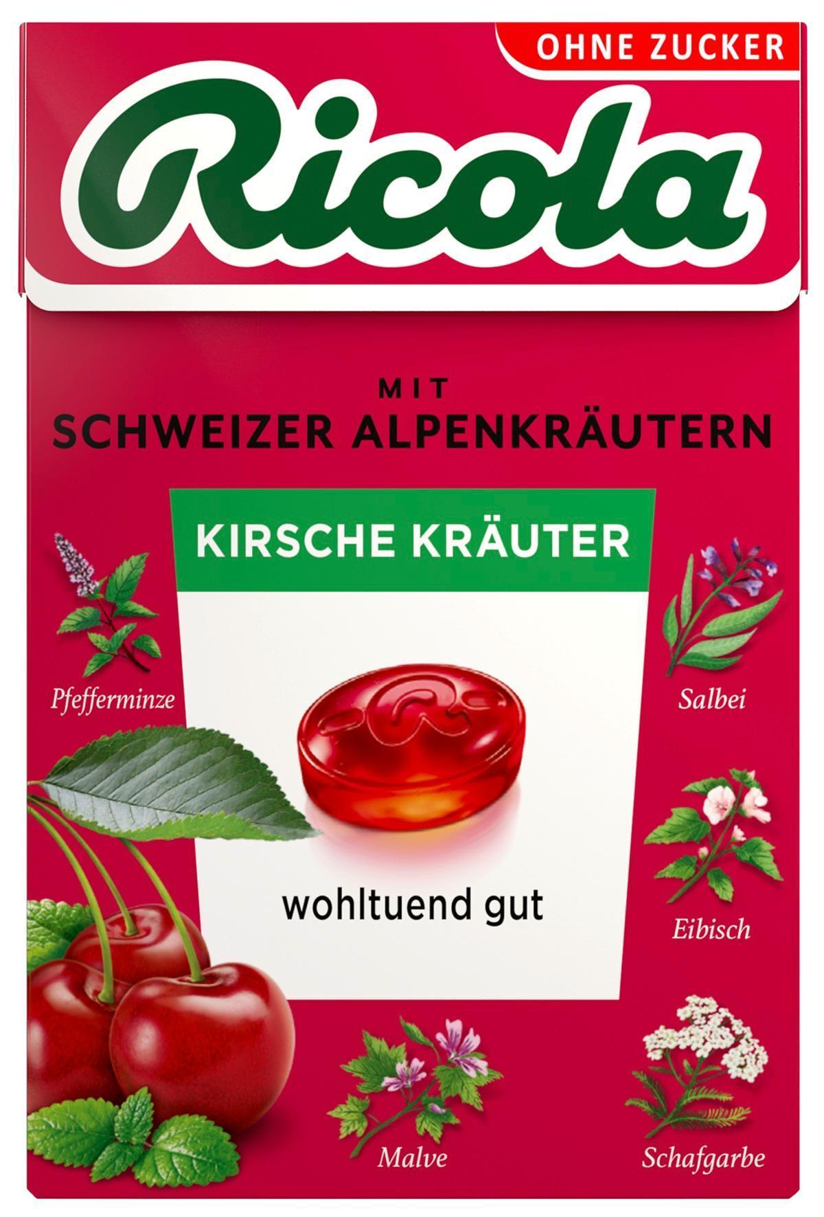 Ricola Kirsche Kräuter ohne Zucker Box - 10 x 50g Packung