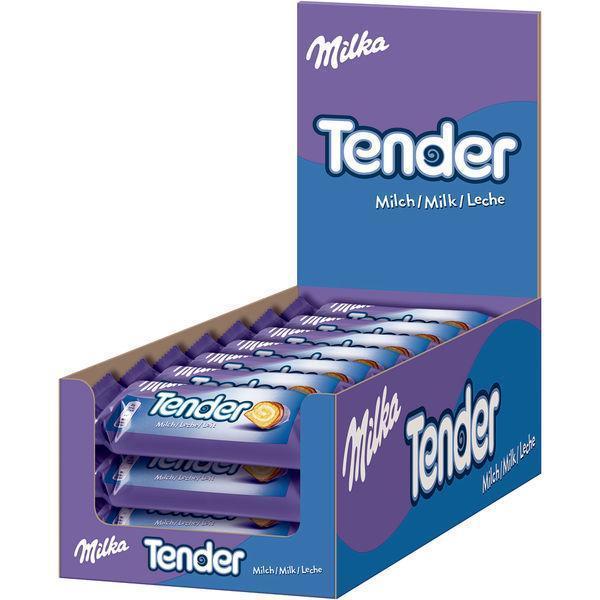Milka Tender Milk 21x37g, Lockerer Biskuitriegel mit Milchcreme und Alpenmilch Schokolade