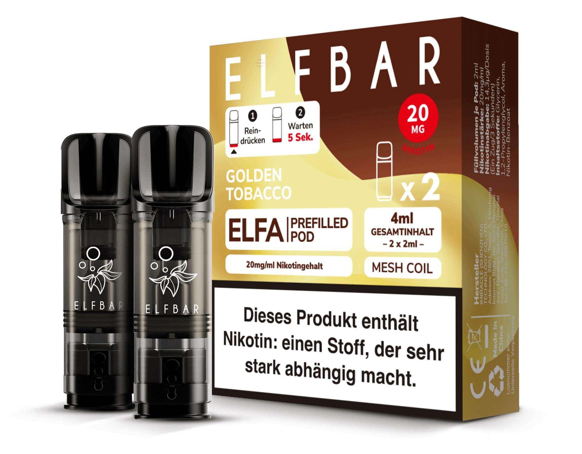 ElfBar ELFA Pods Golden Tobacco 20mg - 10 x 2 Pods