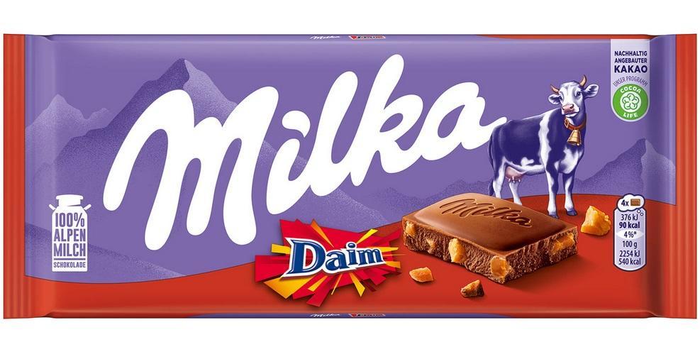 Milka & Daim 100g Tafel - Feine Alpenmilch-Schokolade mit knusprigem Karamell-Crunch