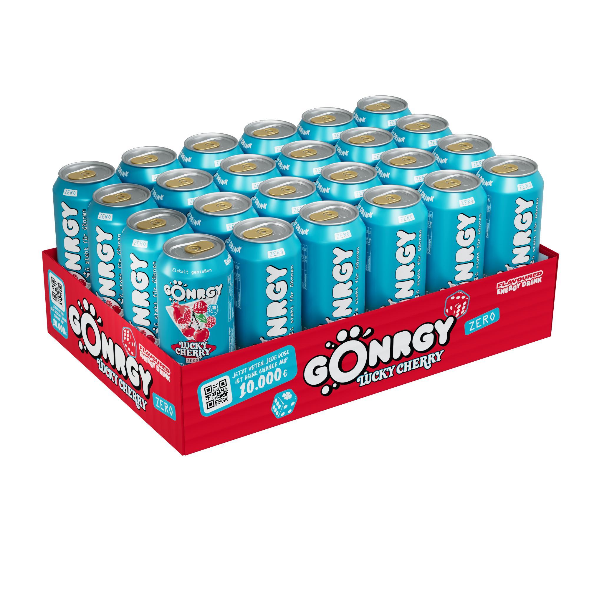 Gönrgy Lucky Cherry Zero 24x0,5l Dose, Zuckerfreier Energy Drink mit Kirsch Granatapfel Geschmack