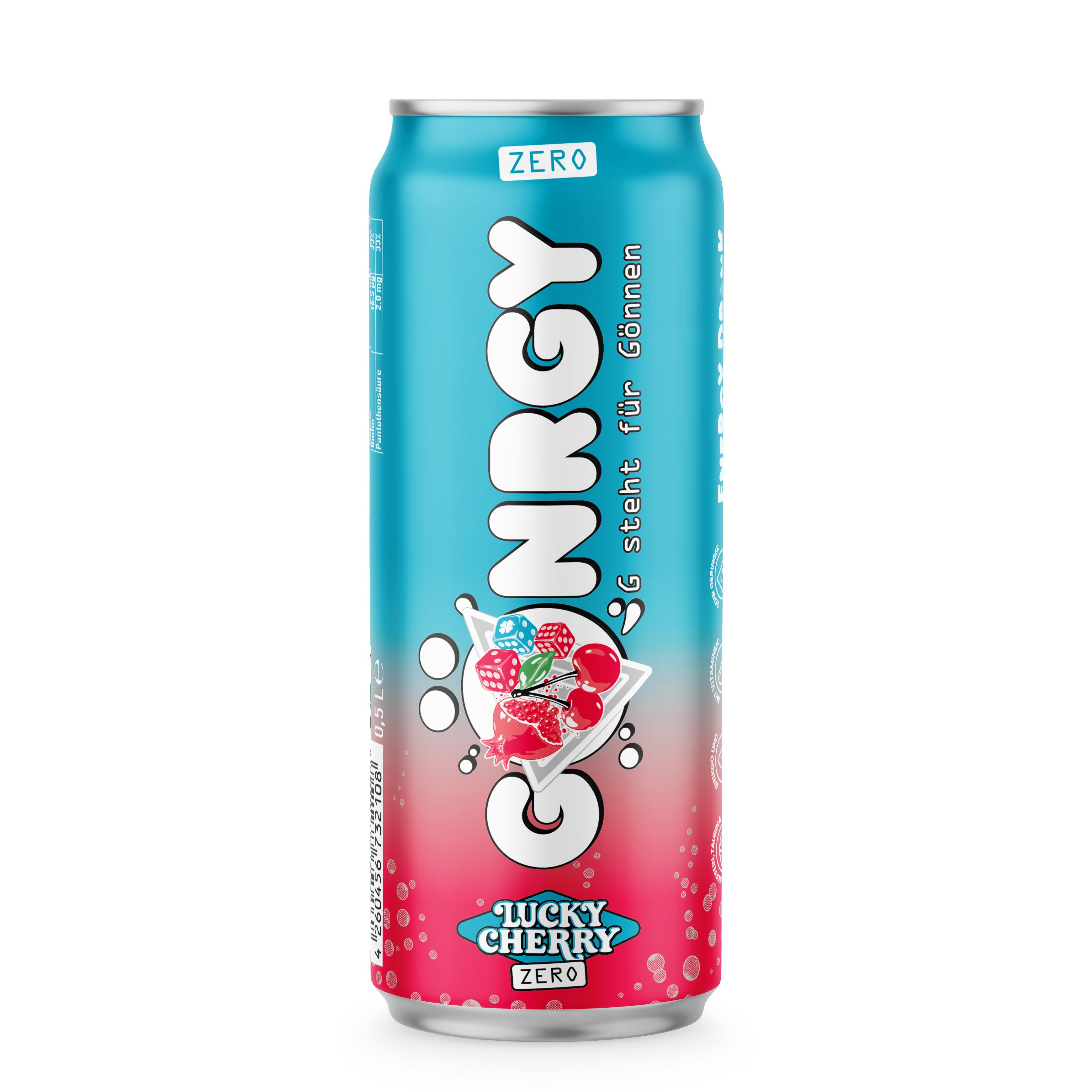 Gönrgy Lucky Cherry Zero 24x0,5l Dose, Zuckerfreier Energy Drink mit Kirsch Granatapfel Geschmack