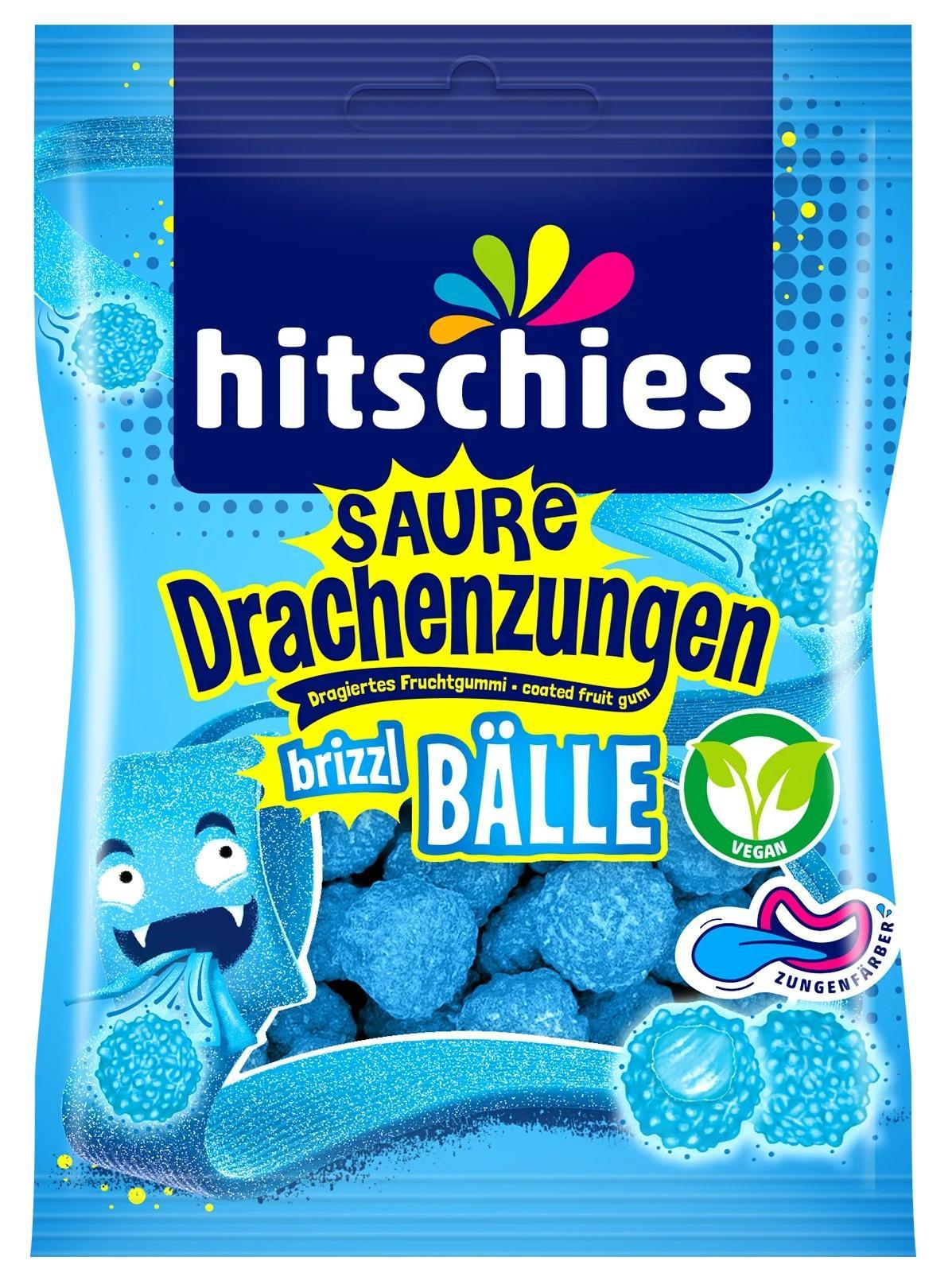 Hitschies Saure Drachenzungen Brizzl Bälle Blau - 100g Beutel