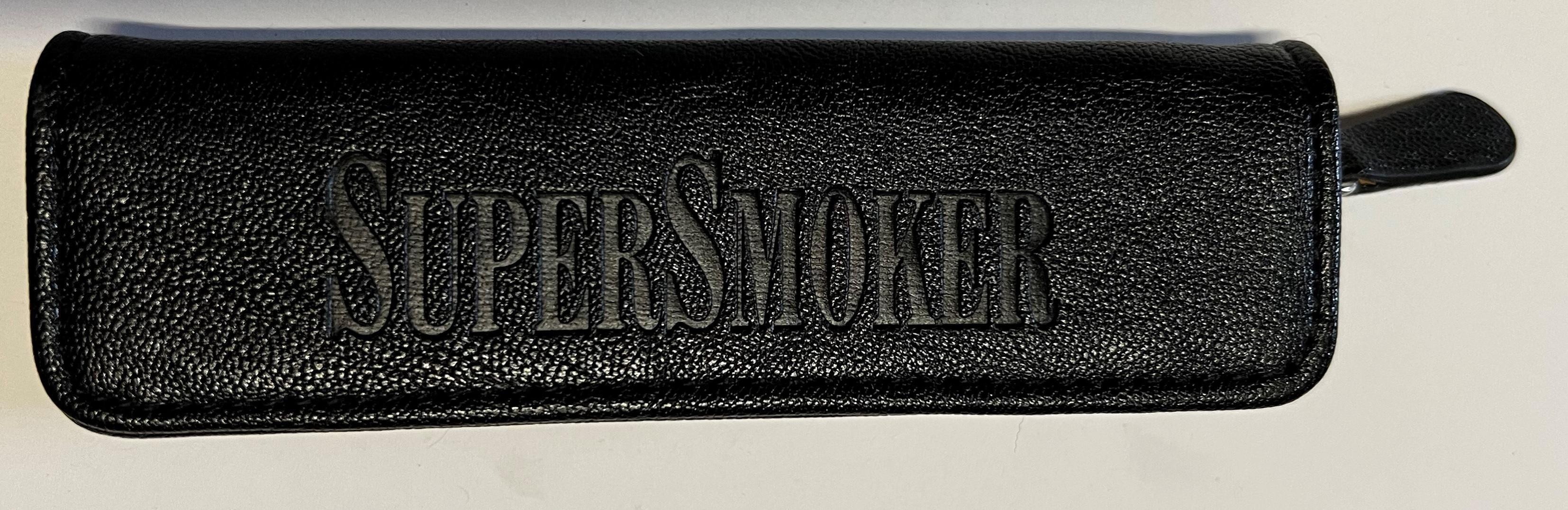 Leder-Etui für E-Zigaretten schwarz mit Aufdruck "SuperSmoker"