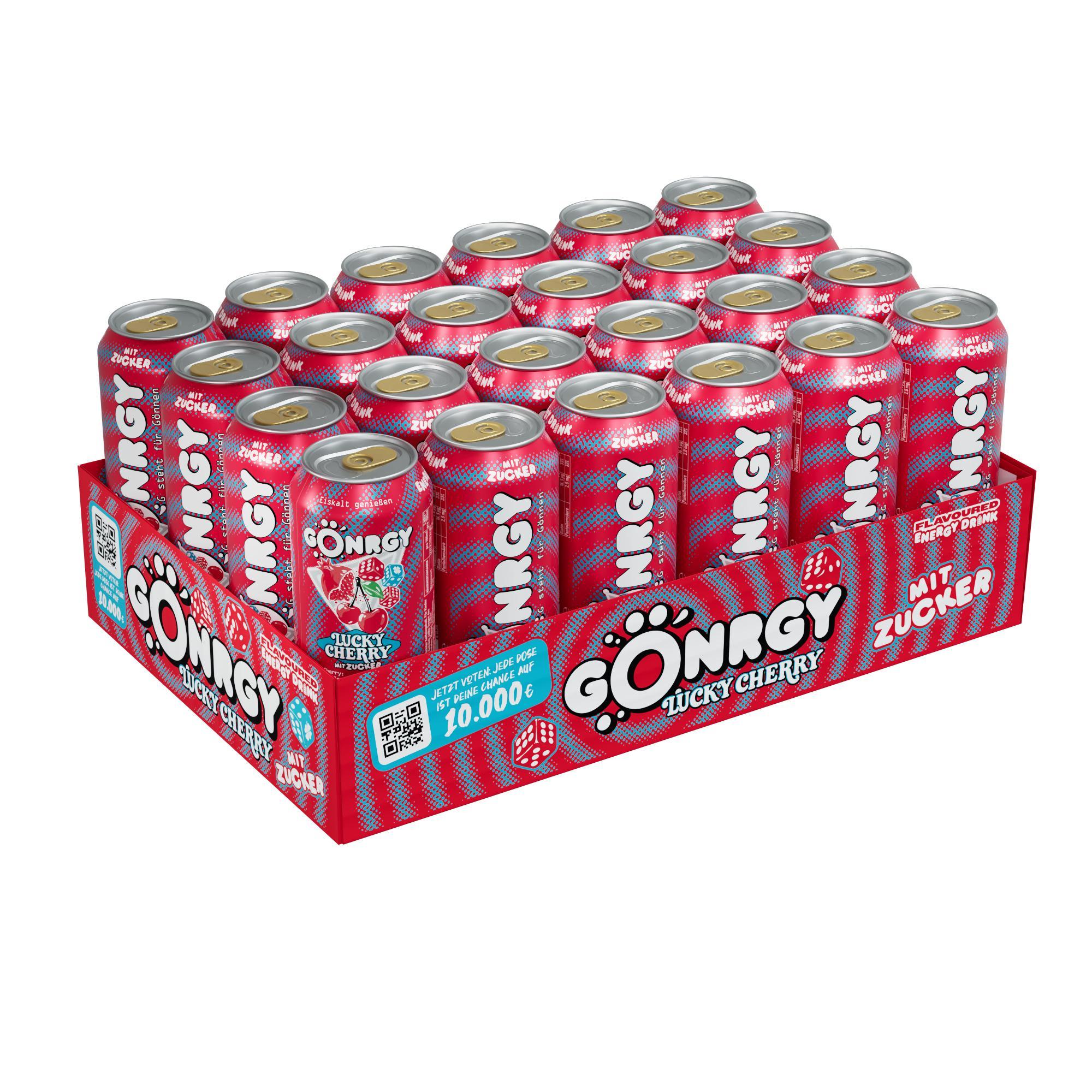 Gönrgy Lucky Cherry mit Zucker 24x0,5l Dose, Energy Drink mit Kirsch Granatapfel Geschmack