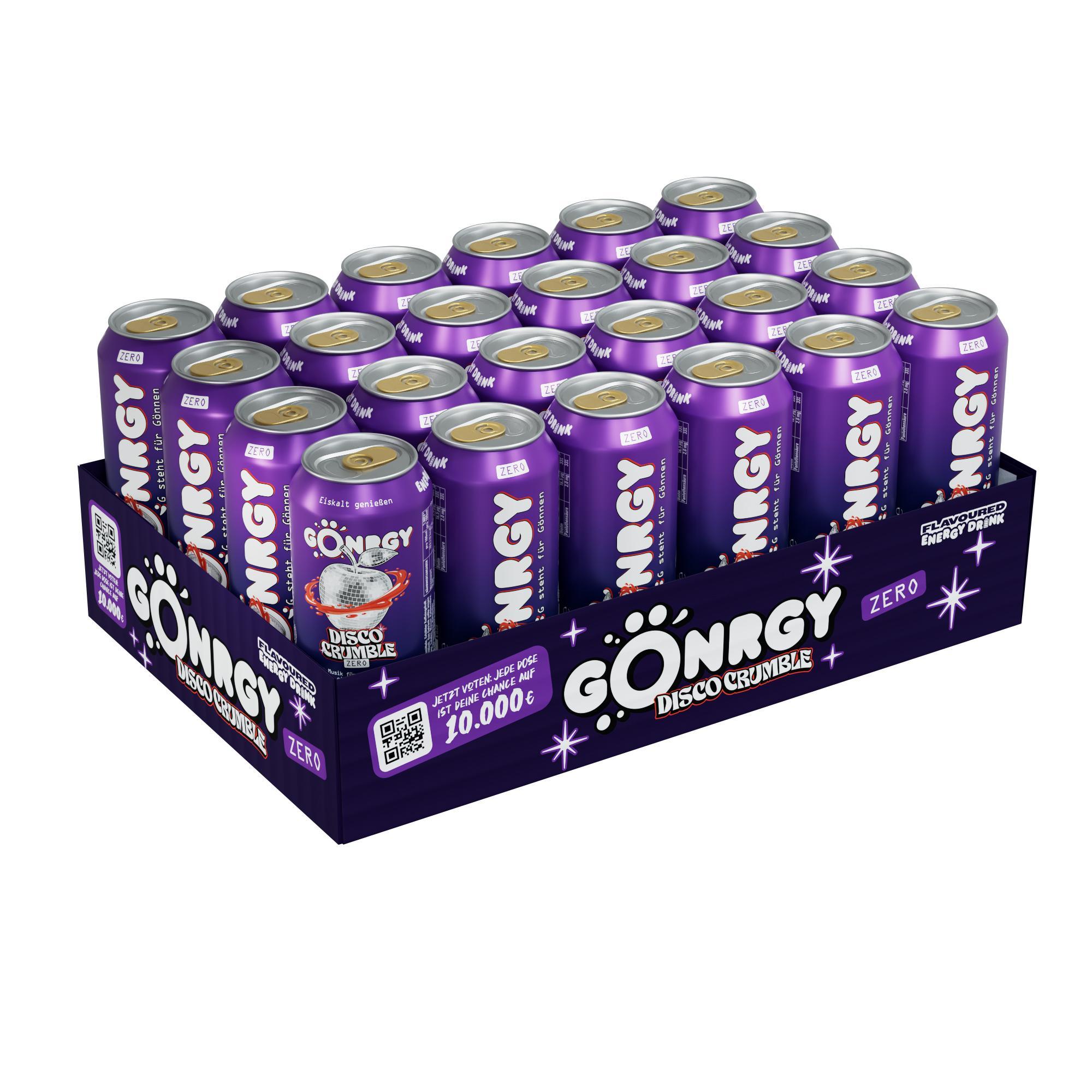 Gönrgy Disco Crumble Zero 24x0,5l Dose, Zuckerfreier Energy Drink mit Apfel Zimt Geschmack