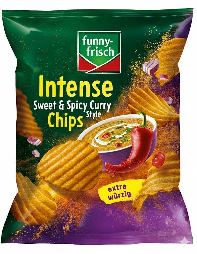 funny-frisch Intense Chips Sweet & Spicy Curry Style 110 g - Riffelchips mit Currygeschmack und süß-pikantem Twist