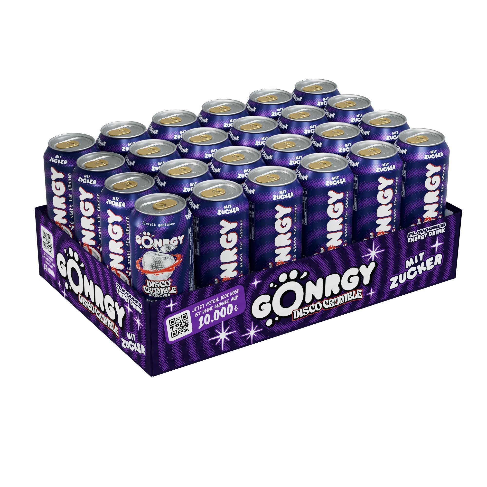 Gönrgy Disco Crumble mit Zucker 24x0,5l Dose, Energy Drink mit Apfel Zimt Geschmack
