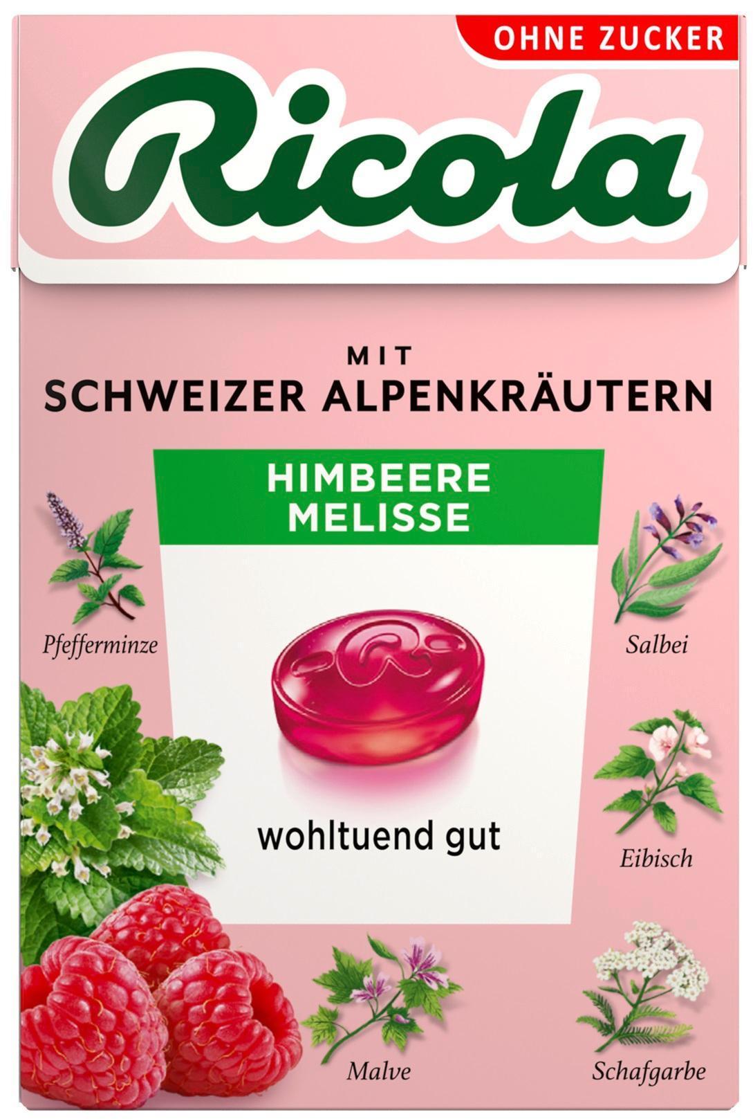 Ricola Himbeere Melisse ohne Zucker - 10 x 50g Packung