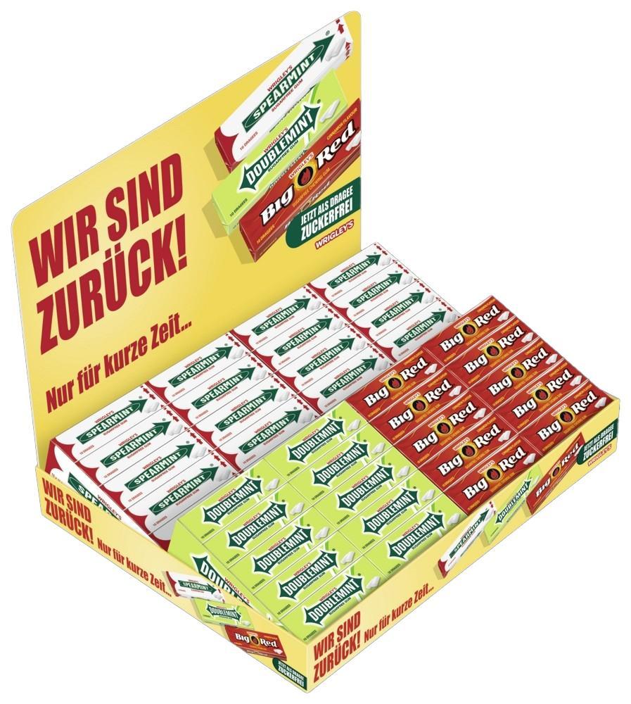 Wrigley Kaugummi Sortimentskarton Display 4 Gebinde á 30 Stück Inhalt mit 3 verschiedenen Sorten