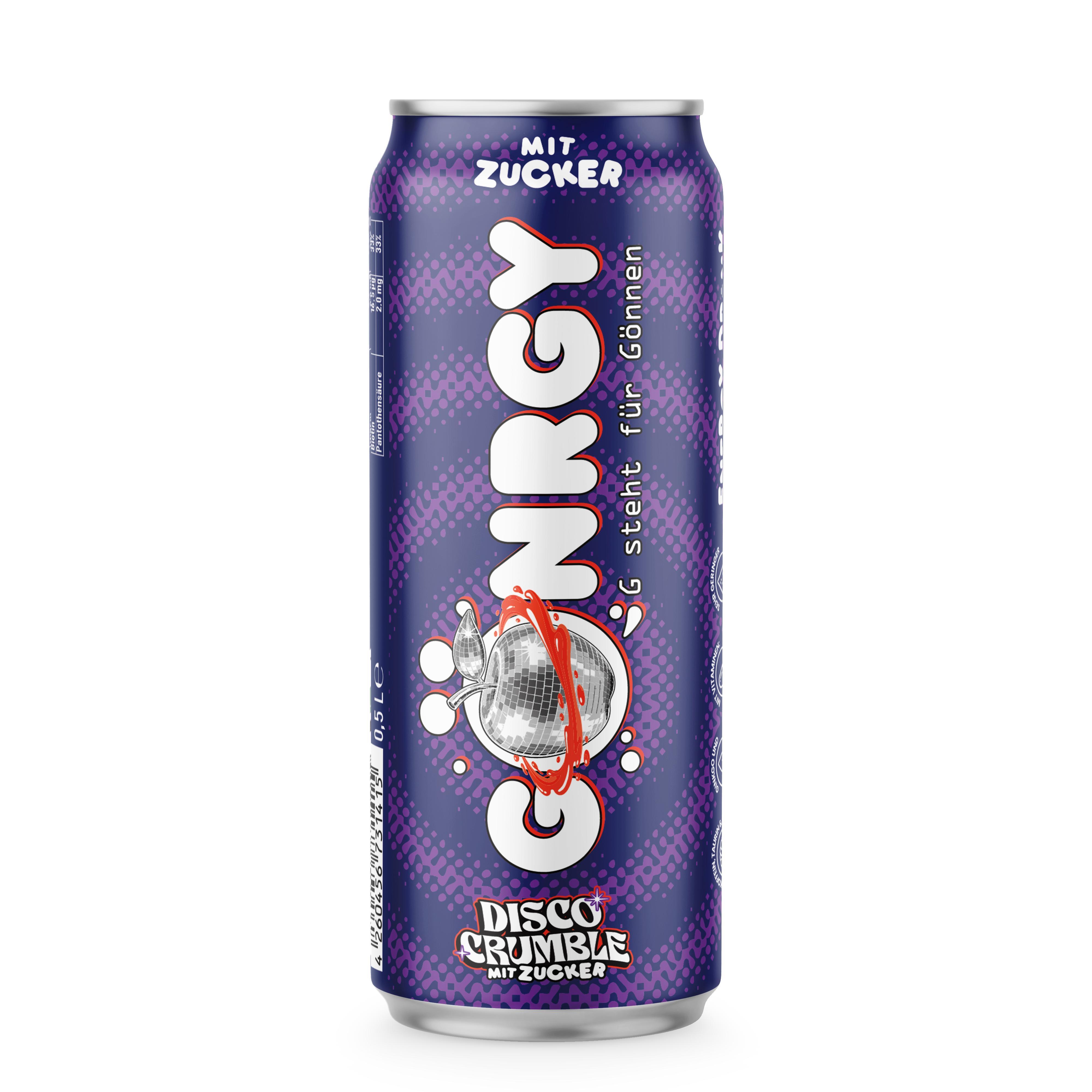 Gönrgy Disco Crumble mit Zucker 24x0,5l Dose, Energy Drink mit Apfel Zimt Geschmack