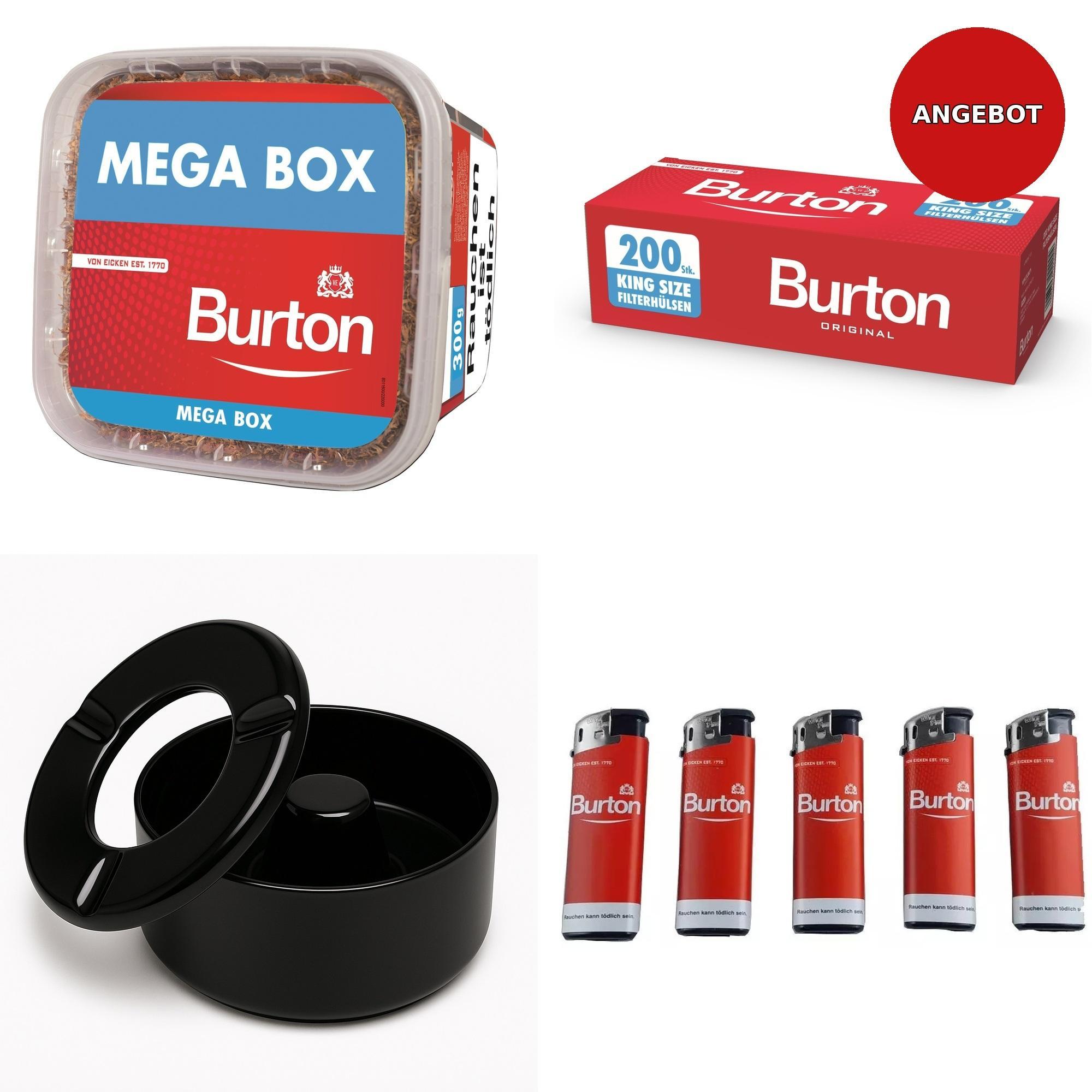 Burton Angebotspaket - XXXL Mega Box 270g + 5×200 Hülsen + Zubehör